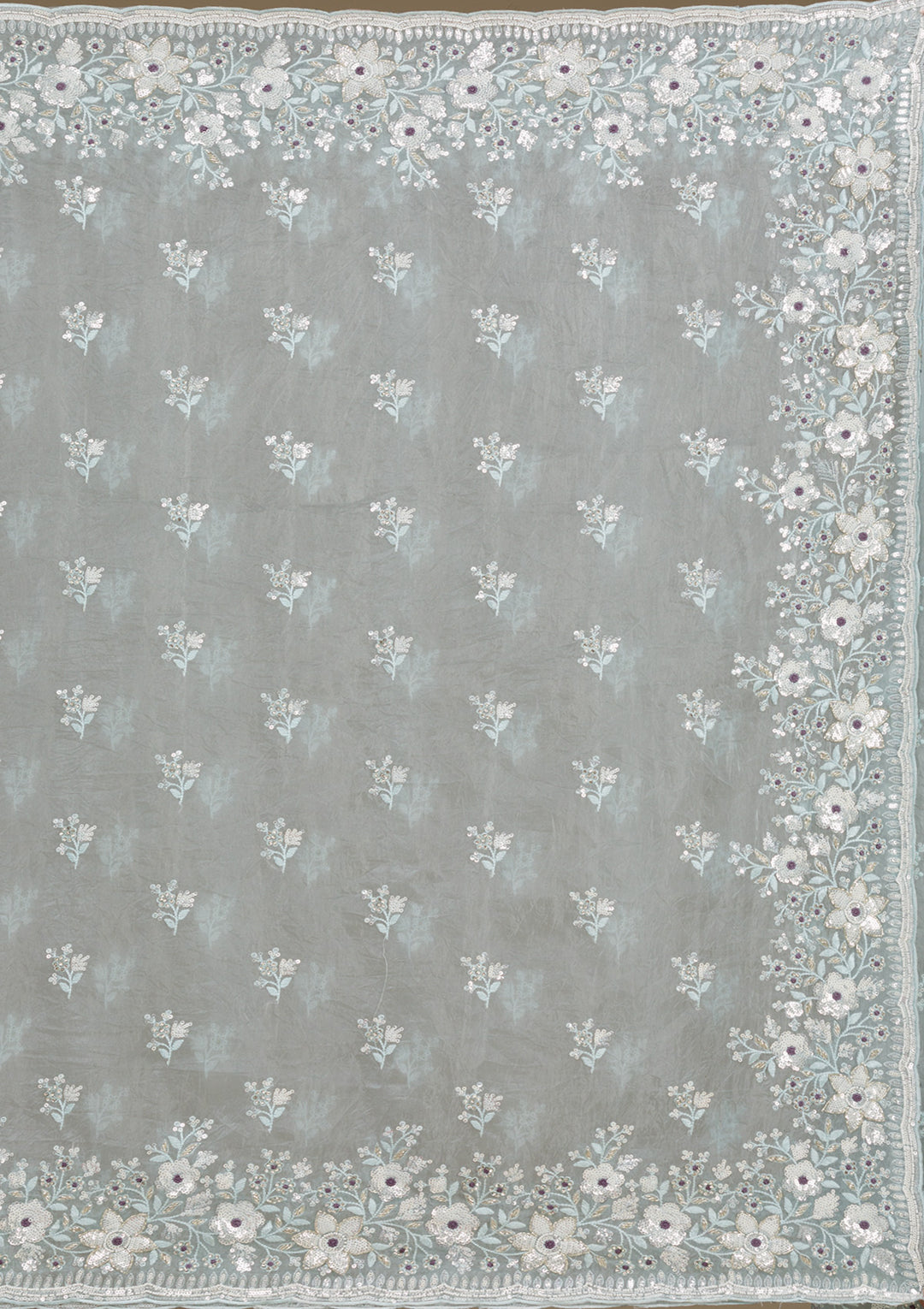 Light Grey Sequins Tissue Saree