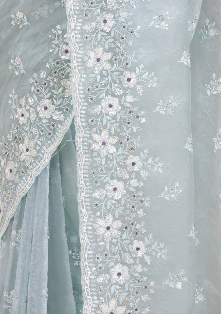 Light Grey Sequins Tissue Saree