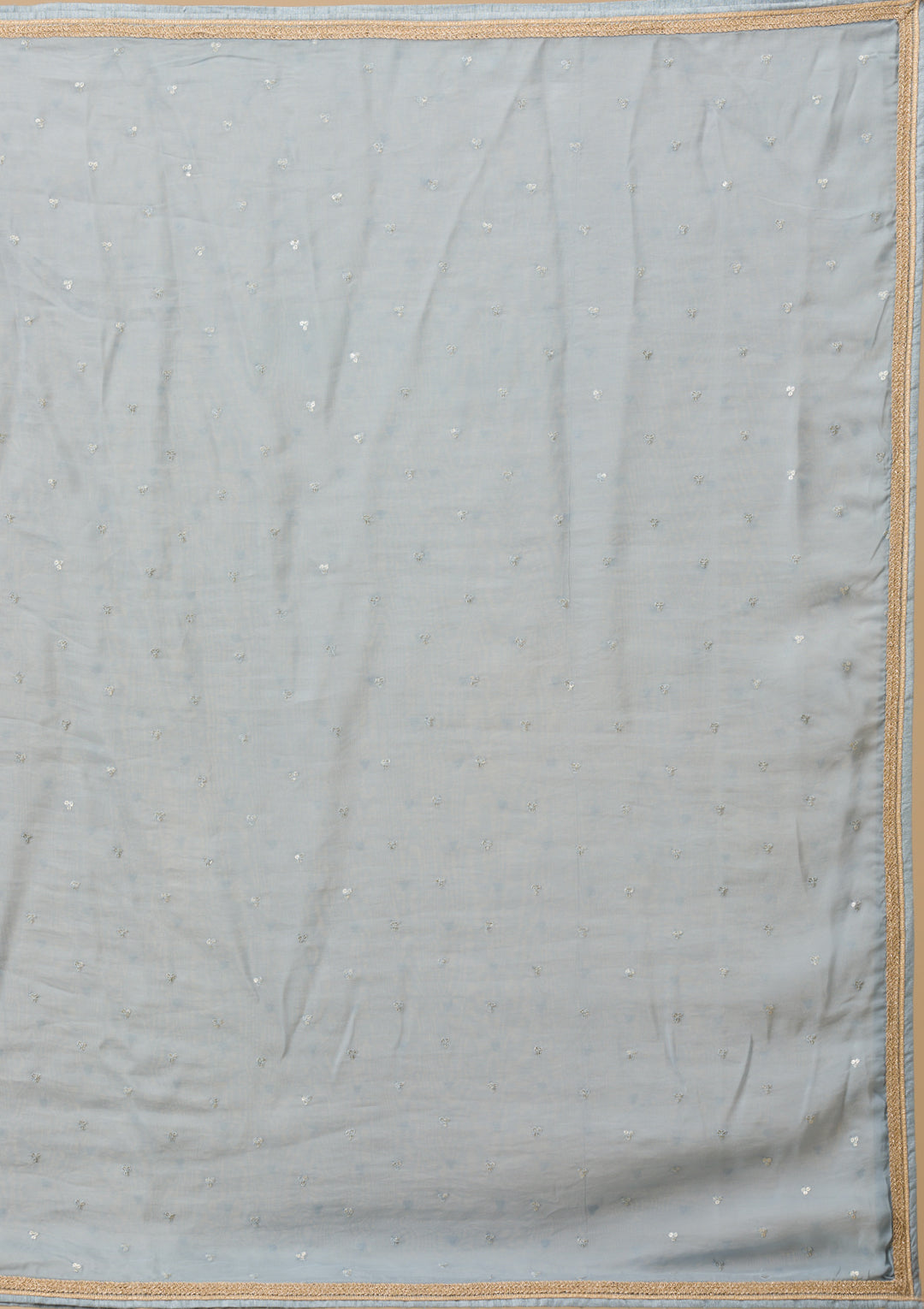 Light Grey Threadwork Georgette Readymade Lehenga