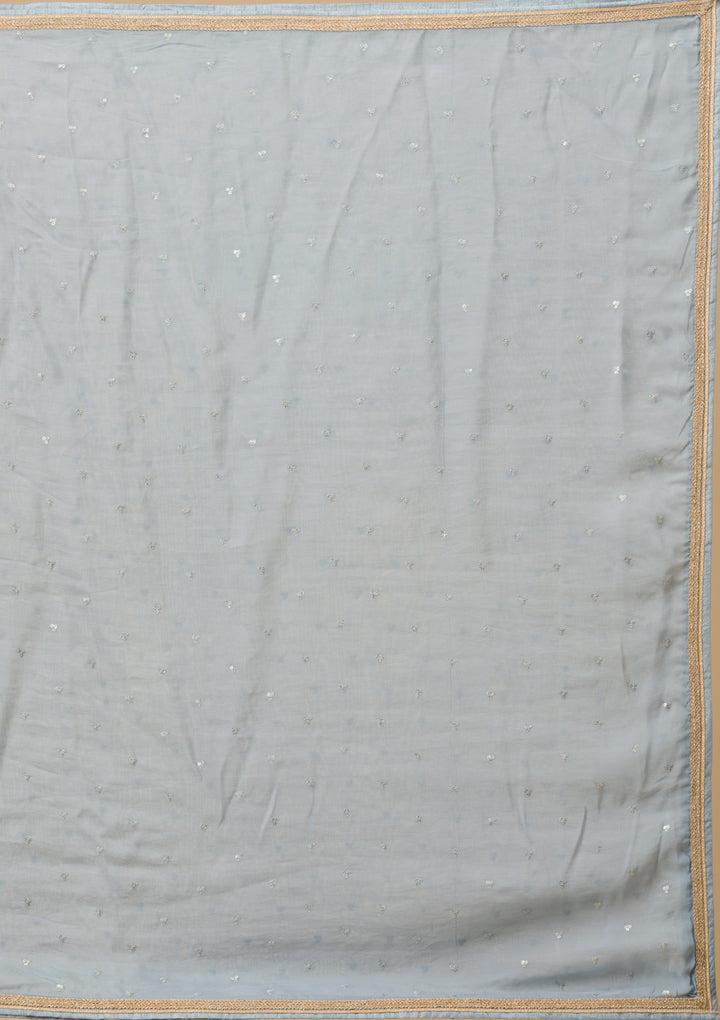 Light Grey Threadwork Georgette Readymade Lehenga