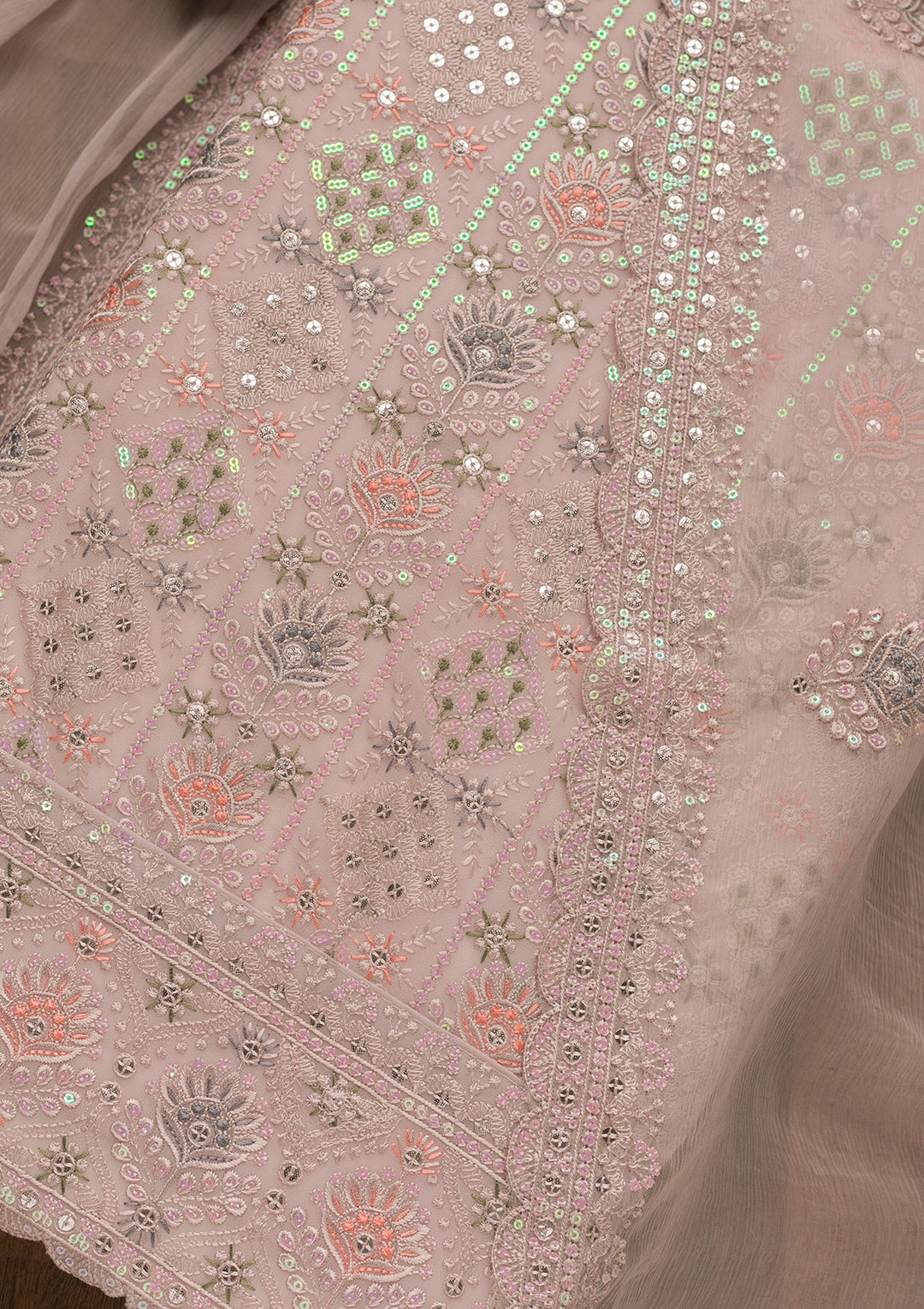 Mauve Threadwork Georgette Unstitched Salwar Suit