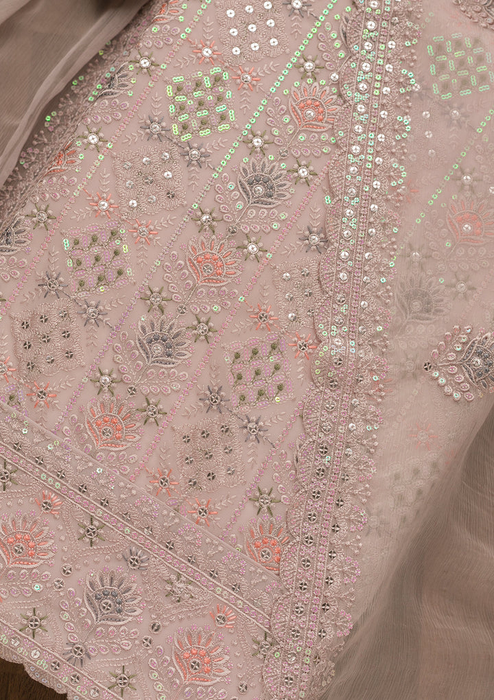 Mauve Threadwork Georgette Unstitched Salwar Suit