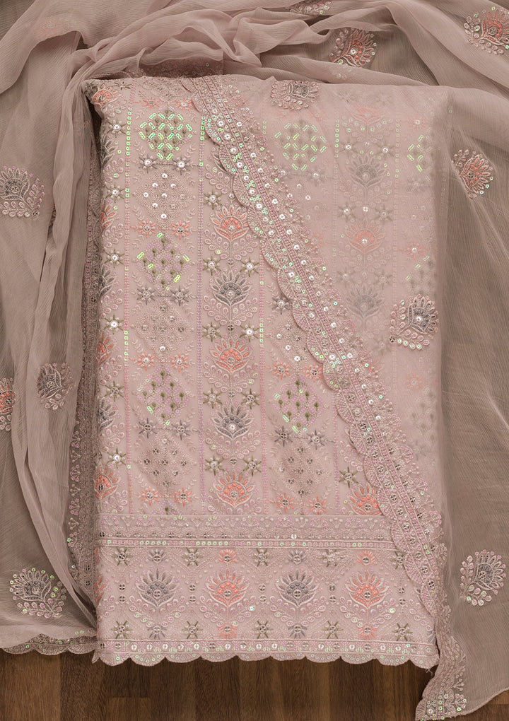 Mauve Threadwork Georgette Unstitched Salwar Suit