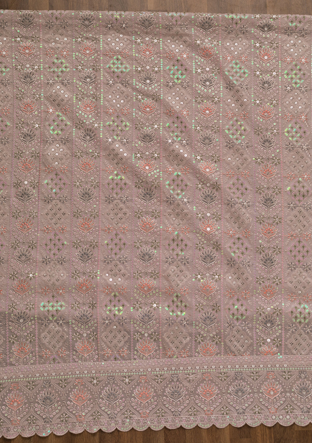Mauve Threadwork Georgette Unstitched Salwar Suit