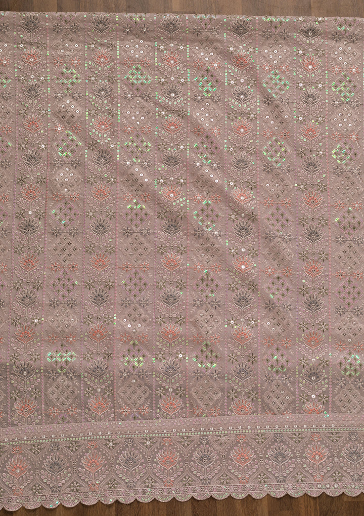 Mauve Threadwork Georgette Unstitched Salwar Suit