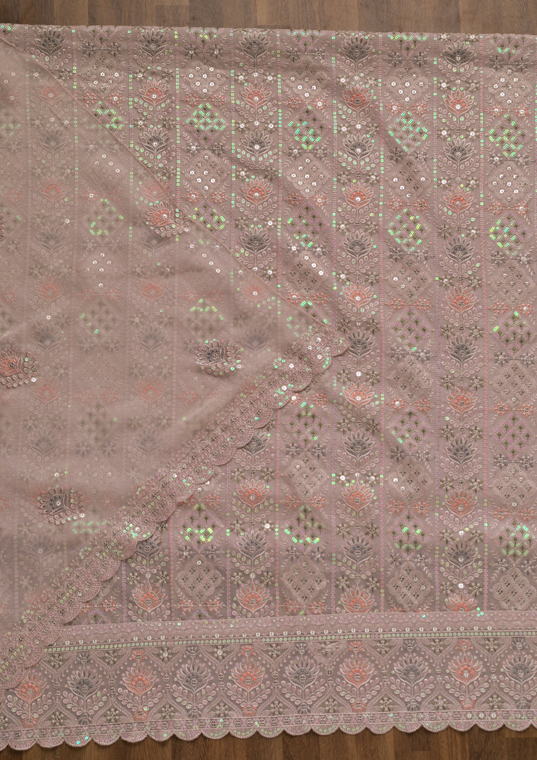 Mauve Threadwork Georgette Unstitched Salwar Suit