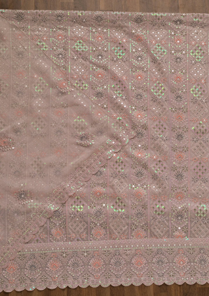 Mauve Threadwork Georgette Unstitched Salwar Suit