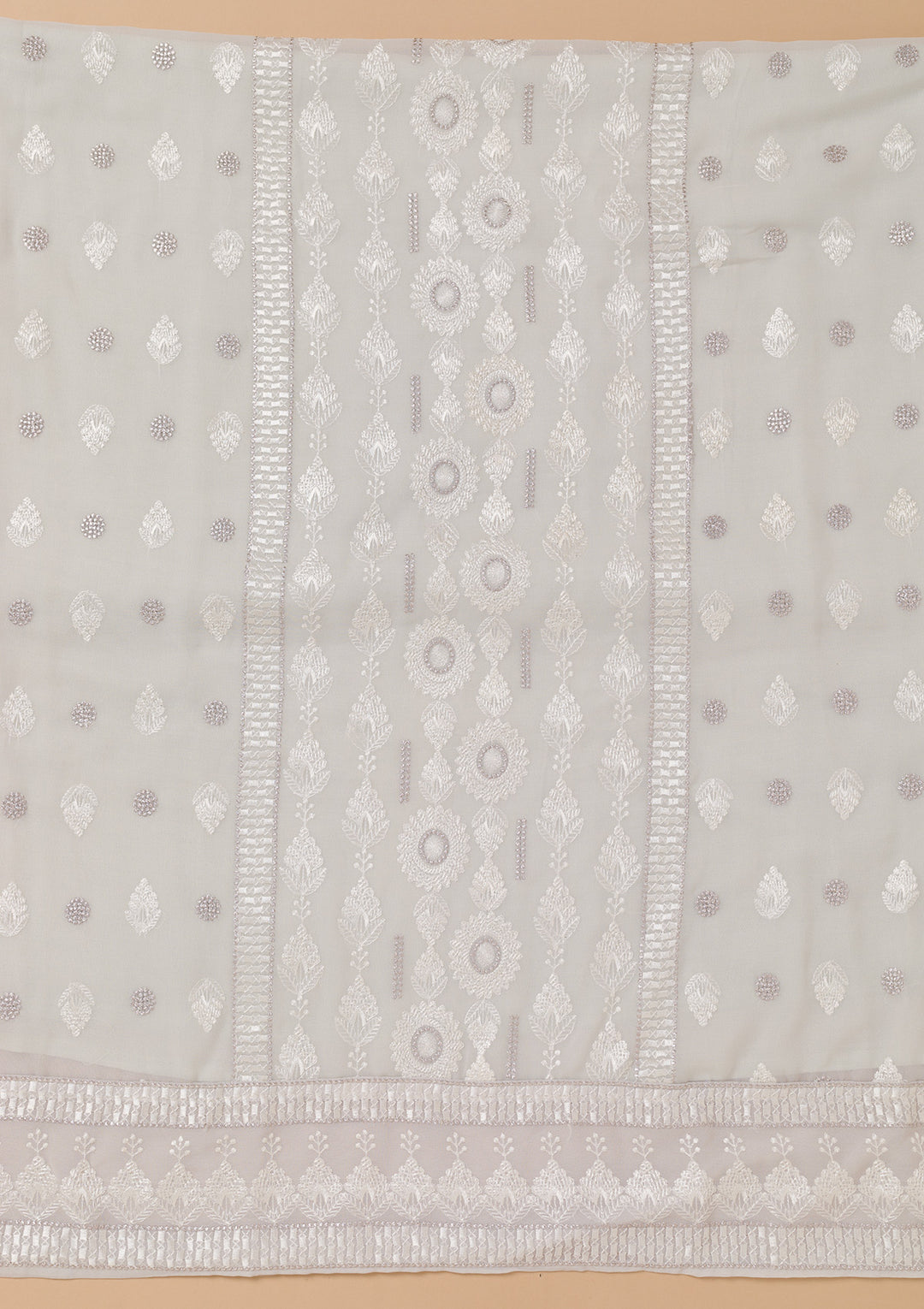 Light Grey Threadwork Georgette Unstitched Salwar Suit