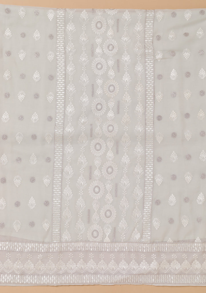 Light Grey Threadwork Georgette Unstitched Salwar Suit