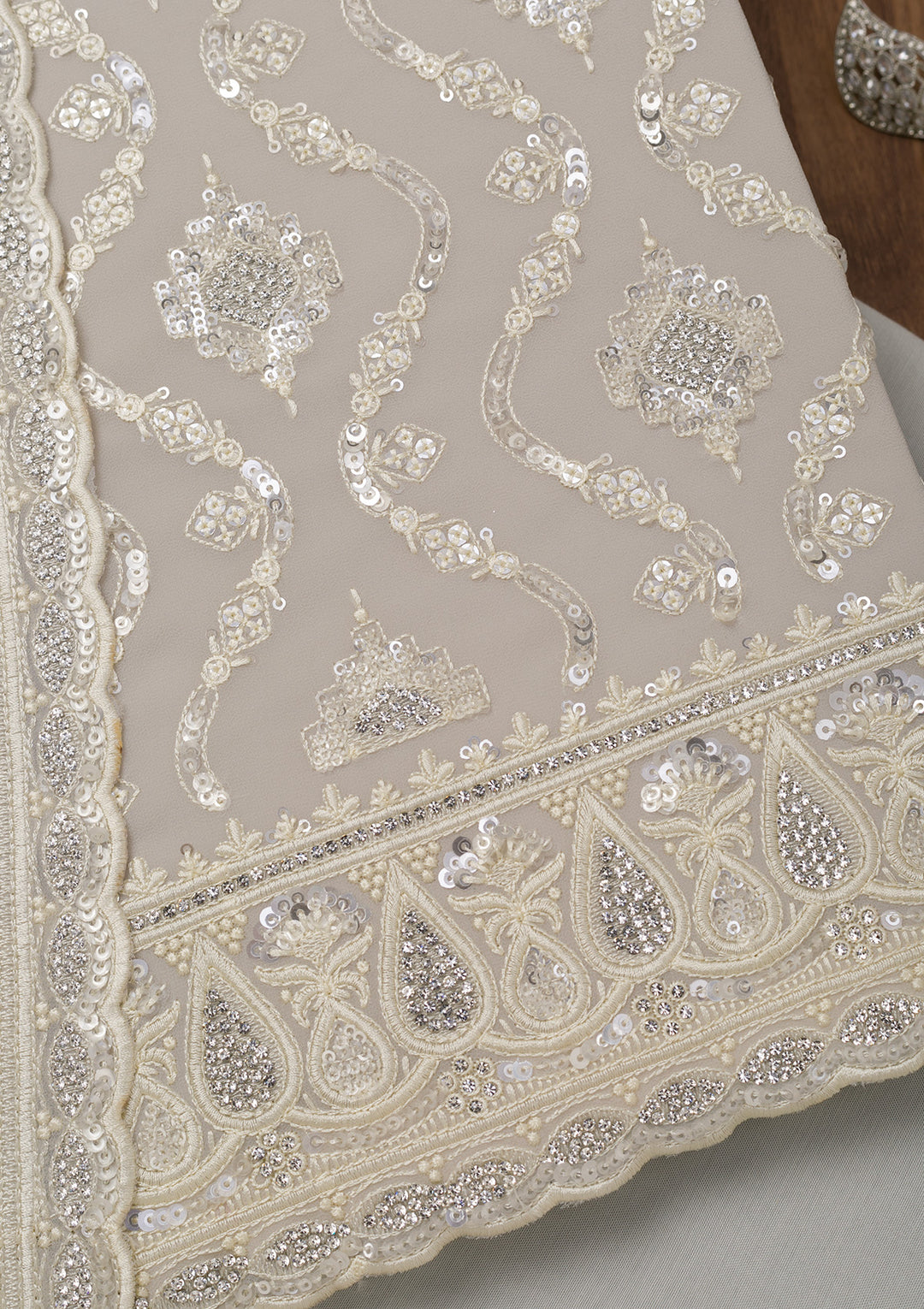 Light Grey Threadwork Georgette Unstitched Salwar Suit