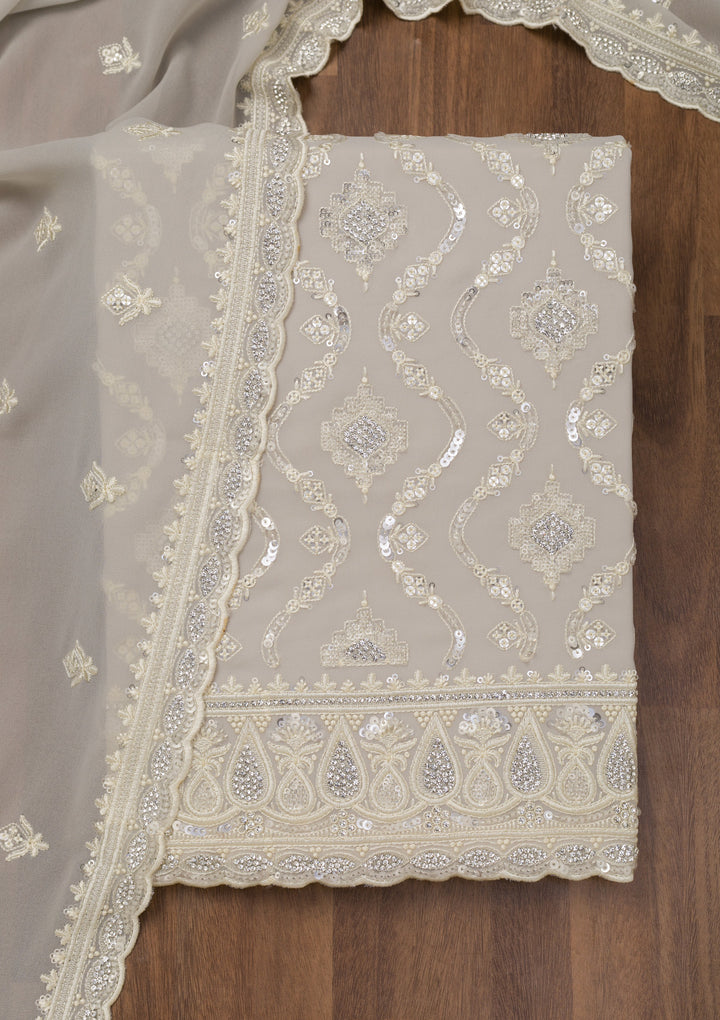 Light Grey Threadwork Georgette Unstitched Salwar Suit