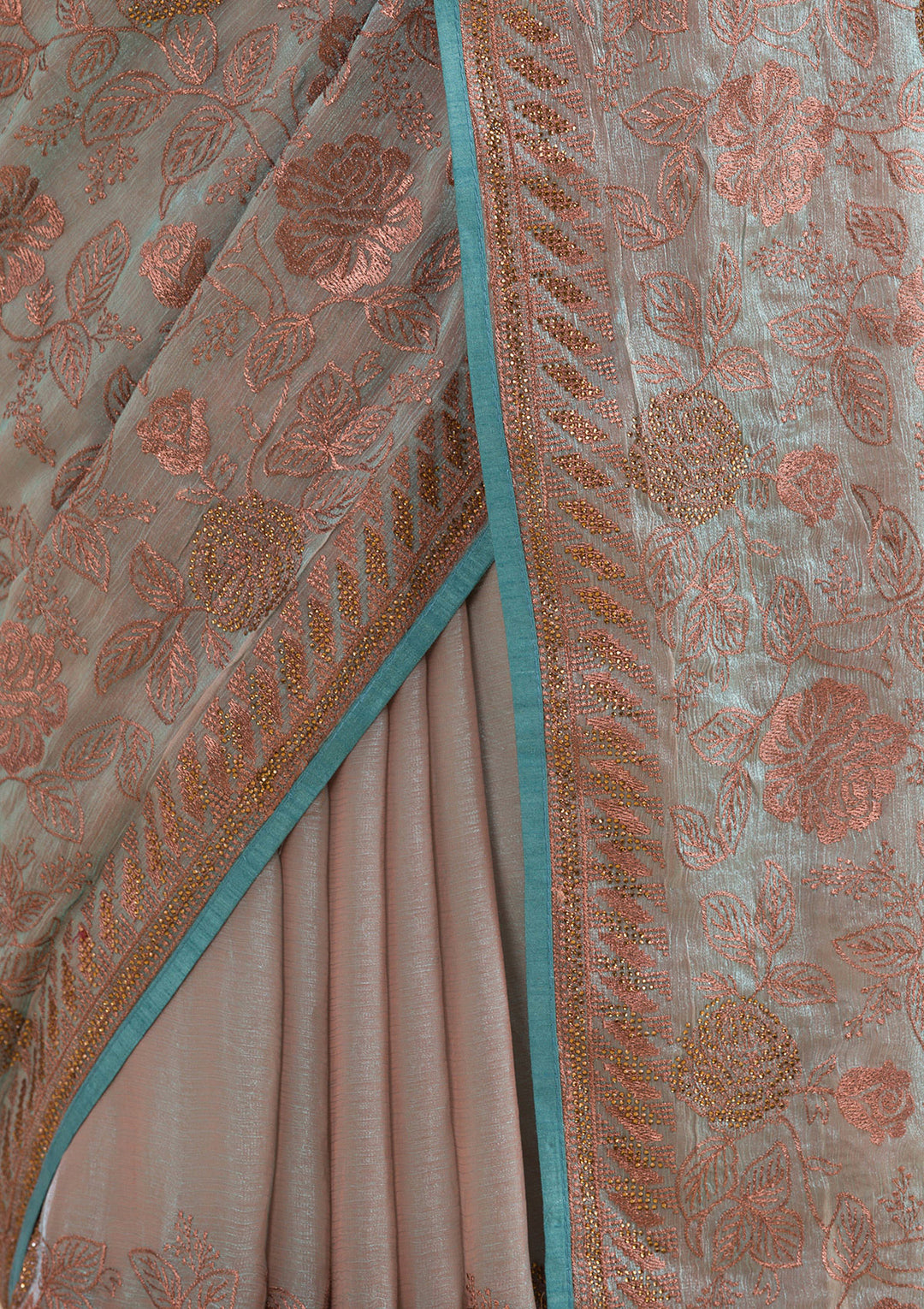Light Grey Threadwork Raw Silk Saree