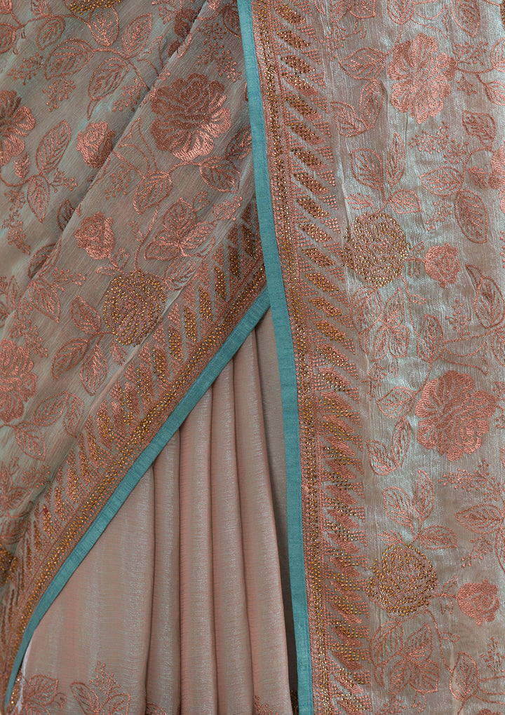 Light Grey Threadwork Raw Silk Saree