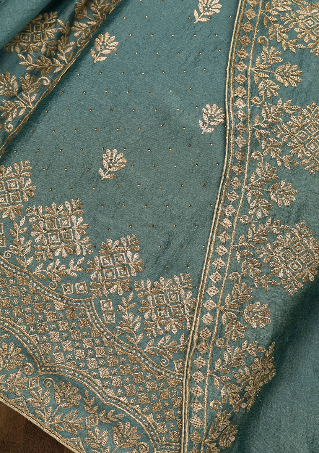 Light Grey Zariwork Art Silk Unstitched Salwar Suit