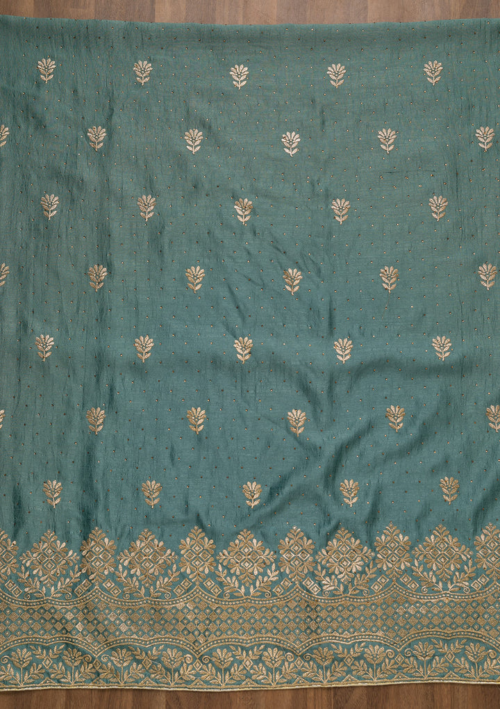 Light Grey Zariwork Art Silk Unstitched Salwar Suit