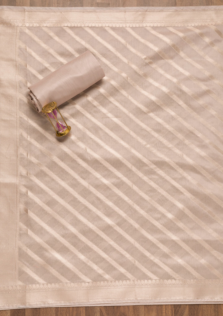 Light Grey Zariwork Banarasi Unstitched Salwar Suit