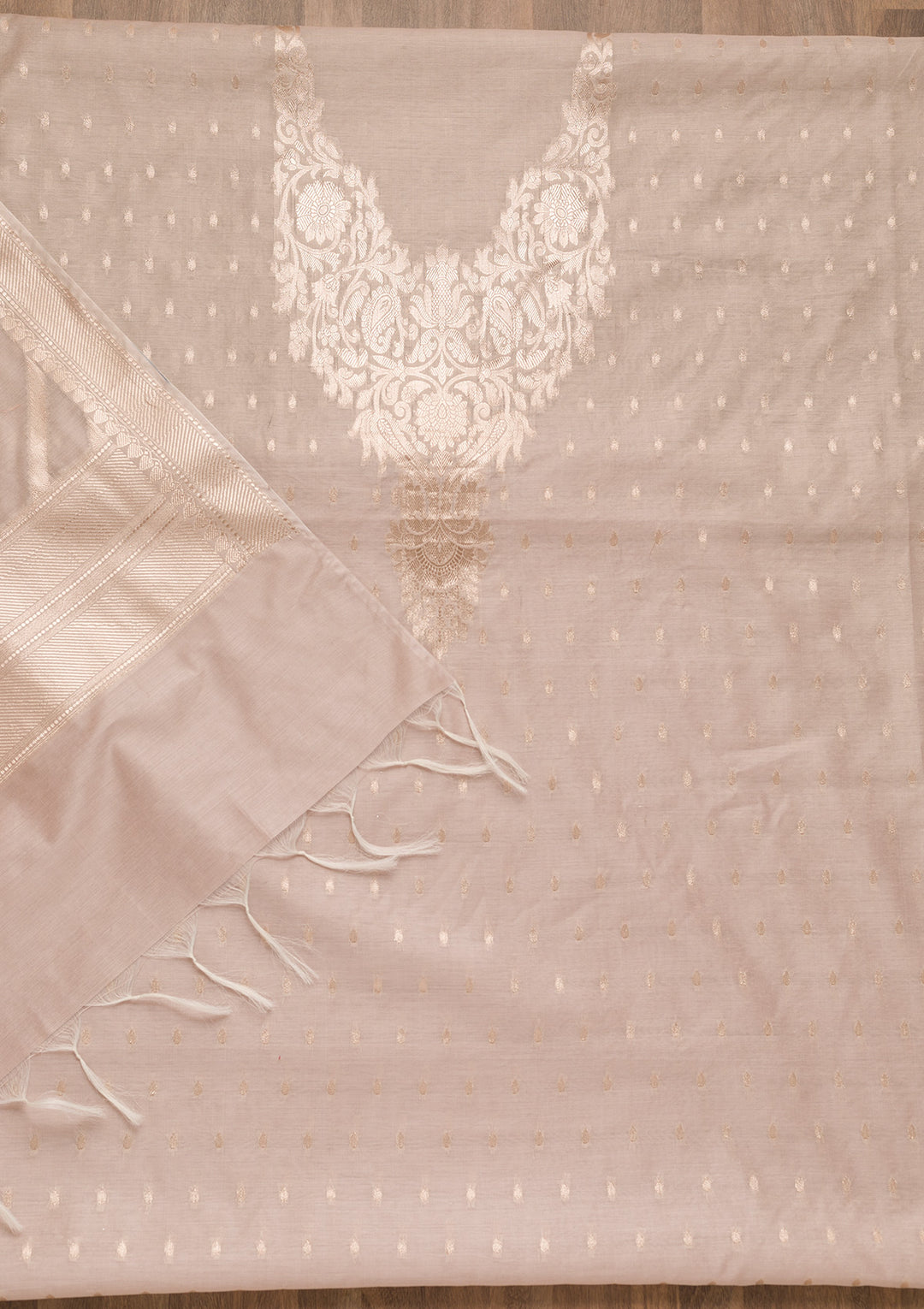 Light Grey Zariwork Banarasi Unstitched Salwar Suit