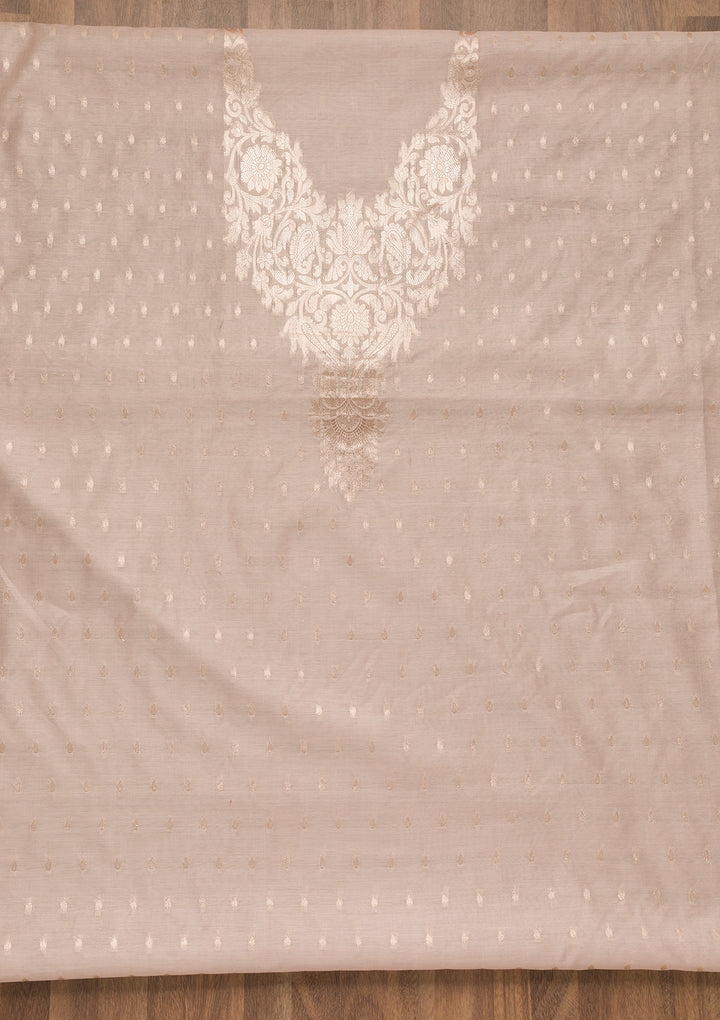 Light Grey Zariwork Banarasi Unstitched Salwar Suit