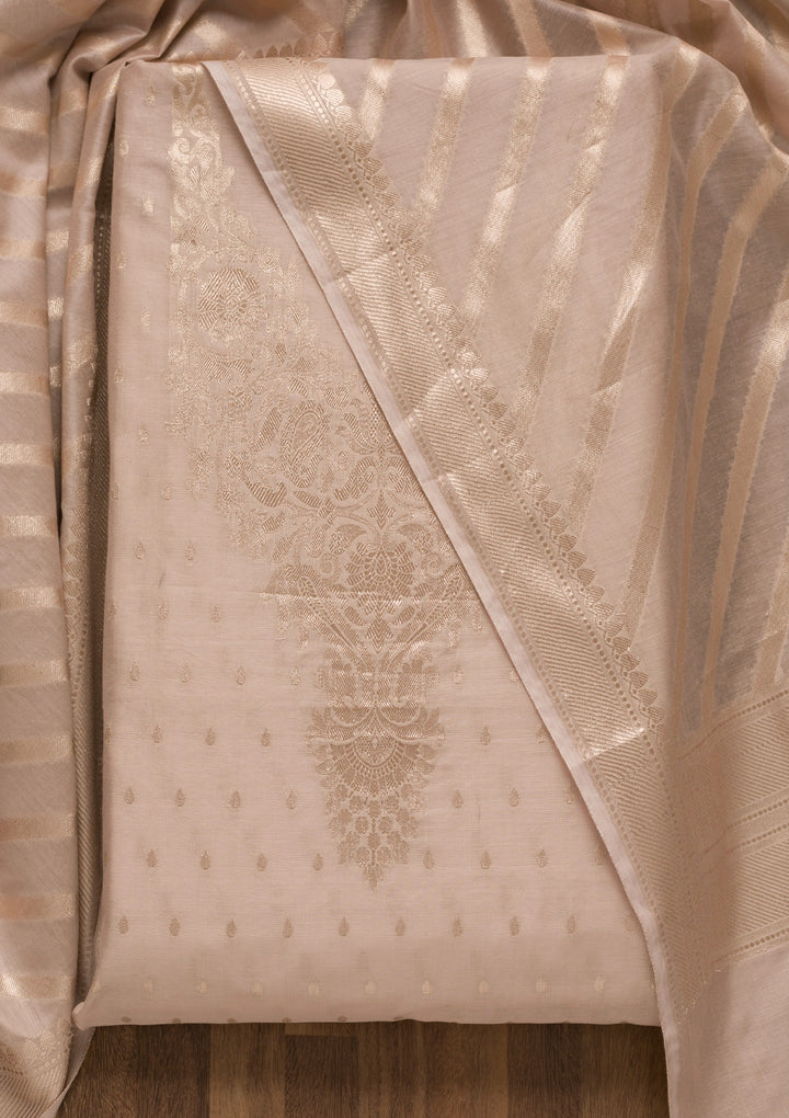 Light Grey Zariwork Banarasi Unstitched Salwar Suit