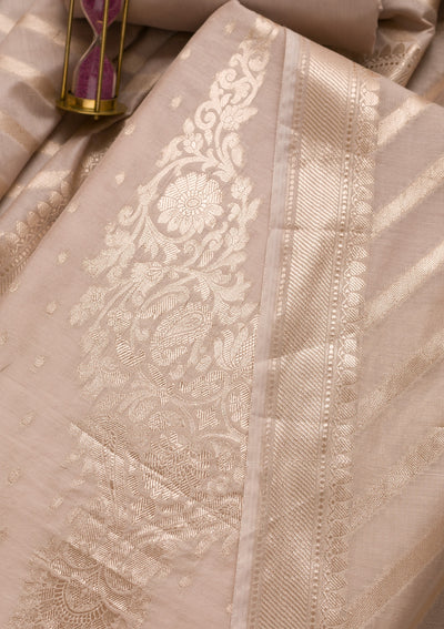 Light Grey Zariwork Banarasi Unstitched Salwar Suit