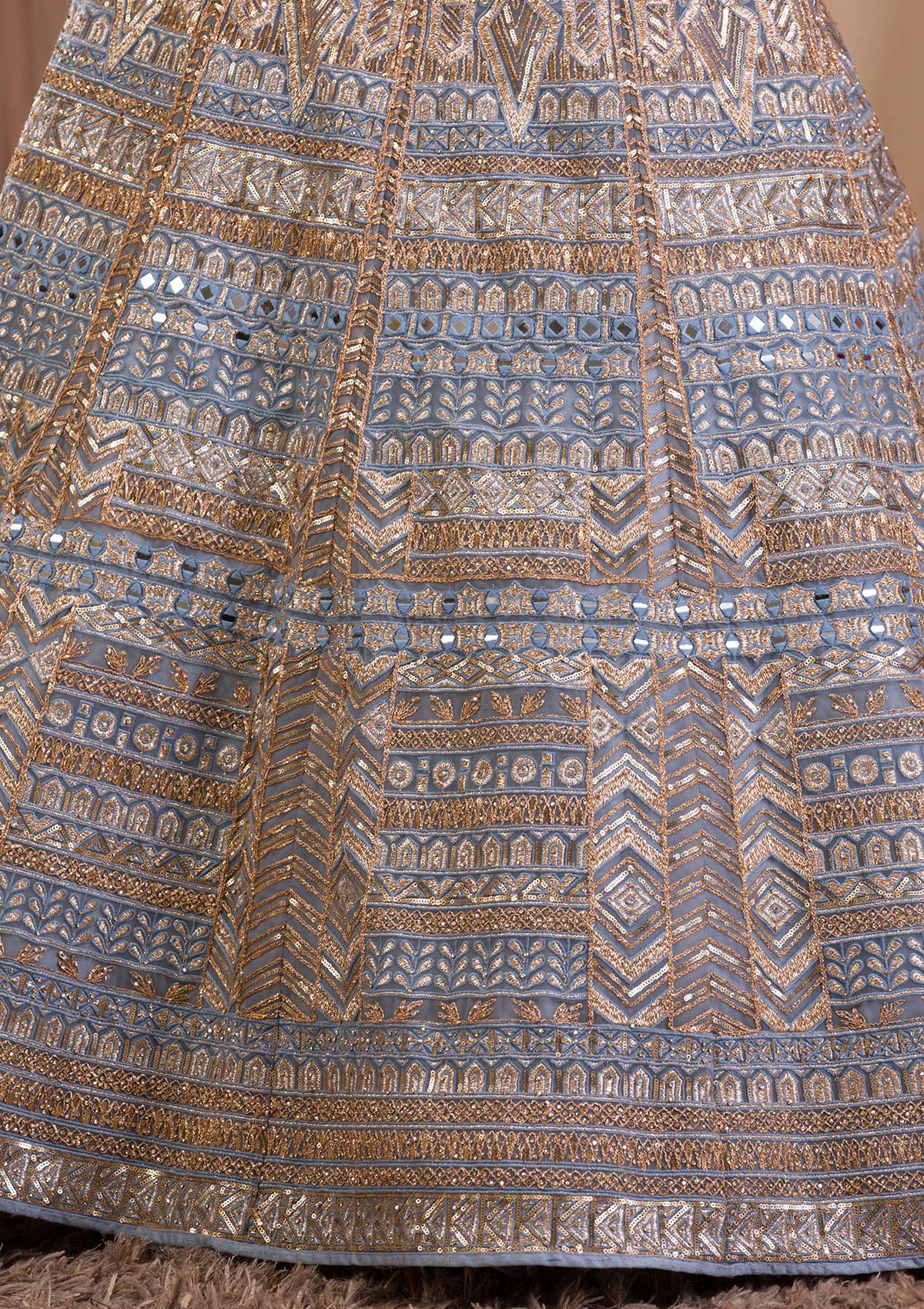 Light Grey Zariwork Net Readymade Lehenga