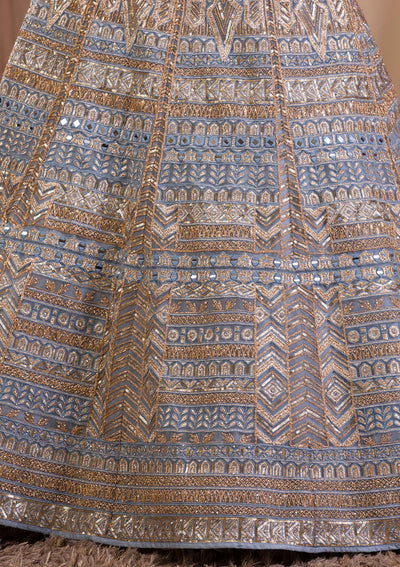 Light Grey Zariwork Net Readymade Lehenga