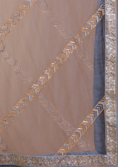 Light Grey Zariwork Net Readymade Lehenga