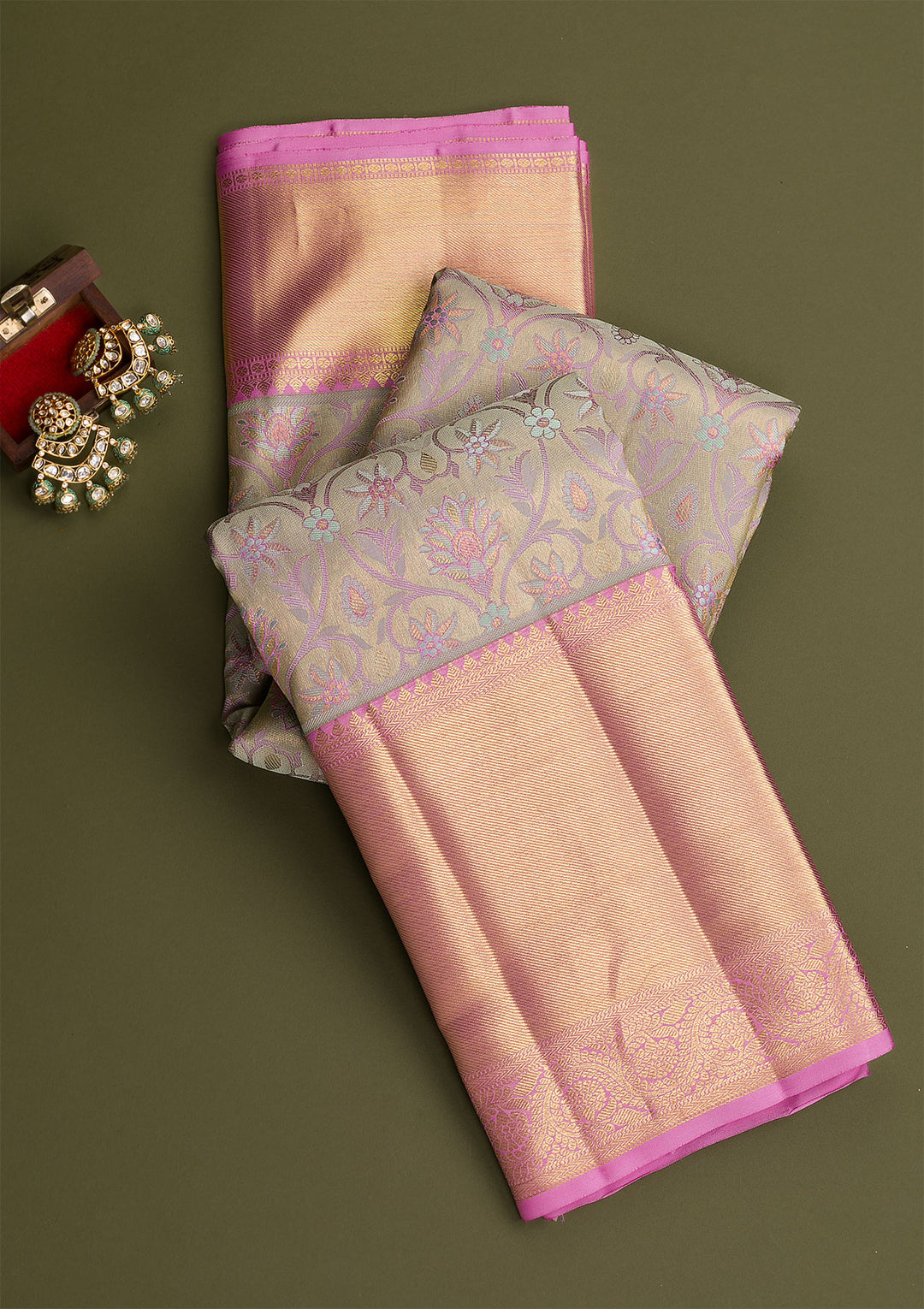Light Grey Gold Zariwork Pure Silk Saree-Koskii