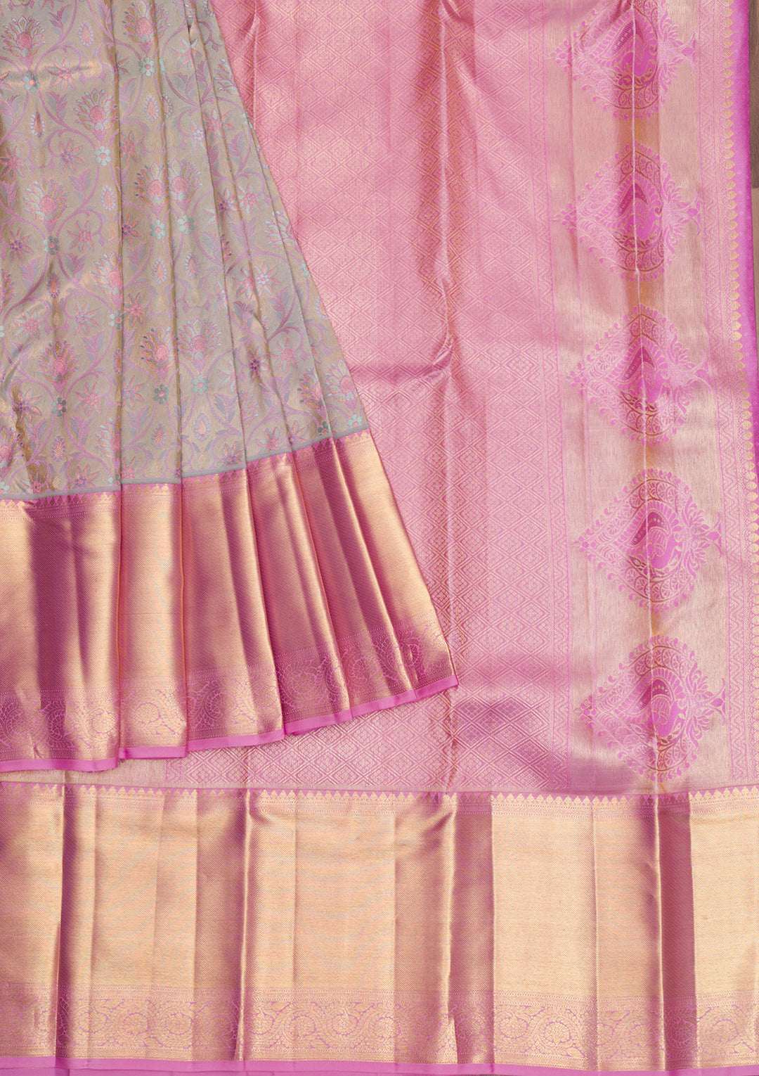 Light Grey Gold Zariwork Pure Silk Saree