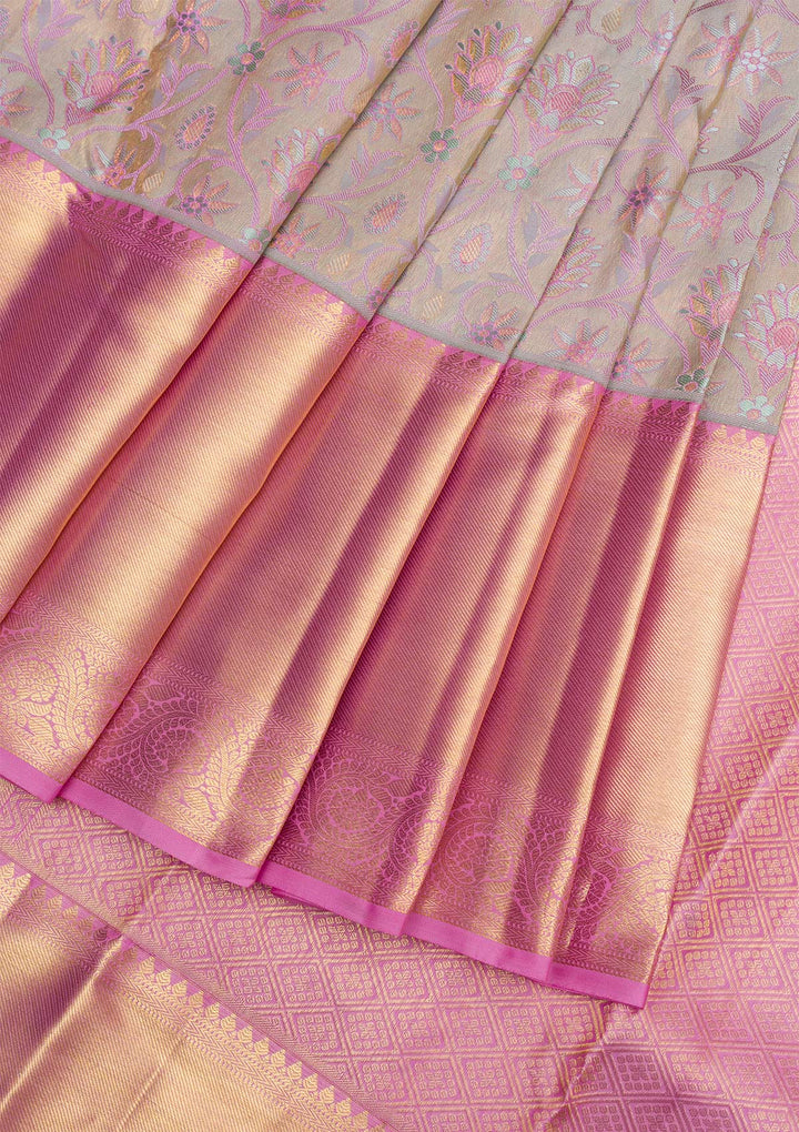 Light Grey Gold Zariwork Pure Silk Saree