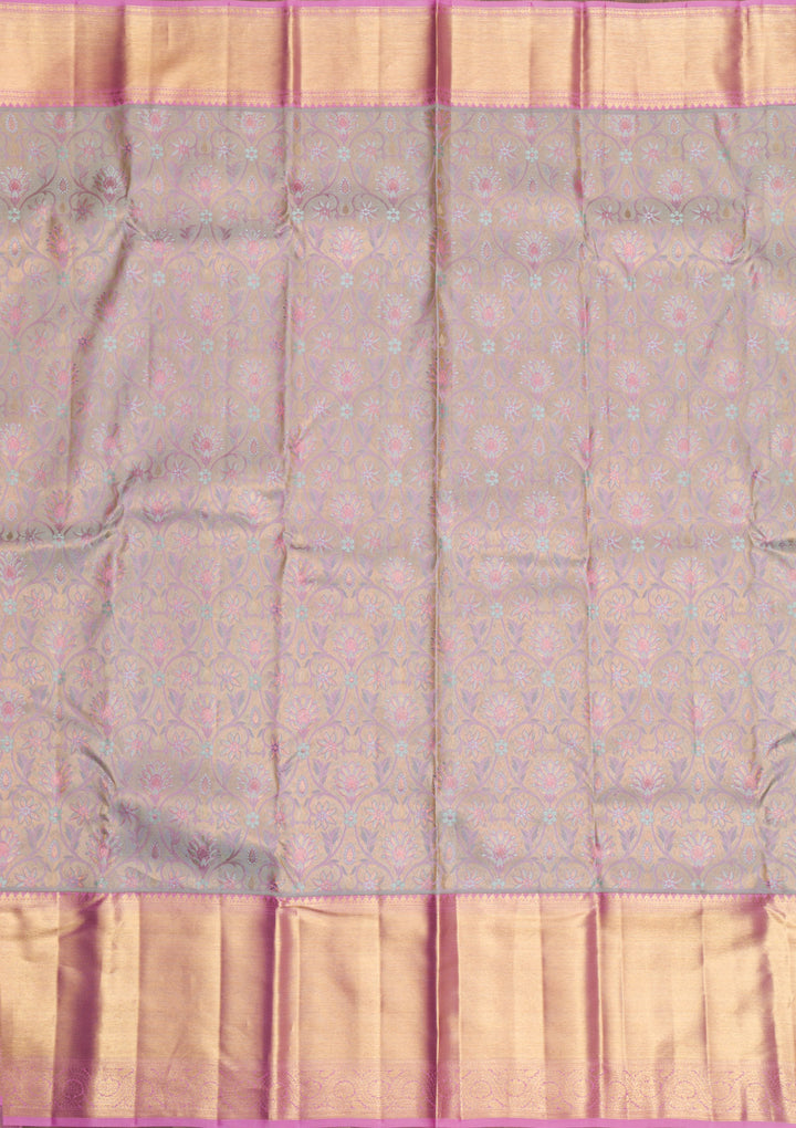 Light Grey Gold Zariwork Pure Silk Saree
