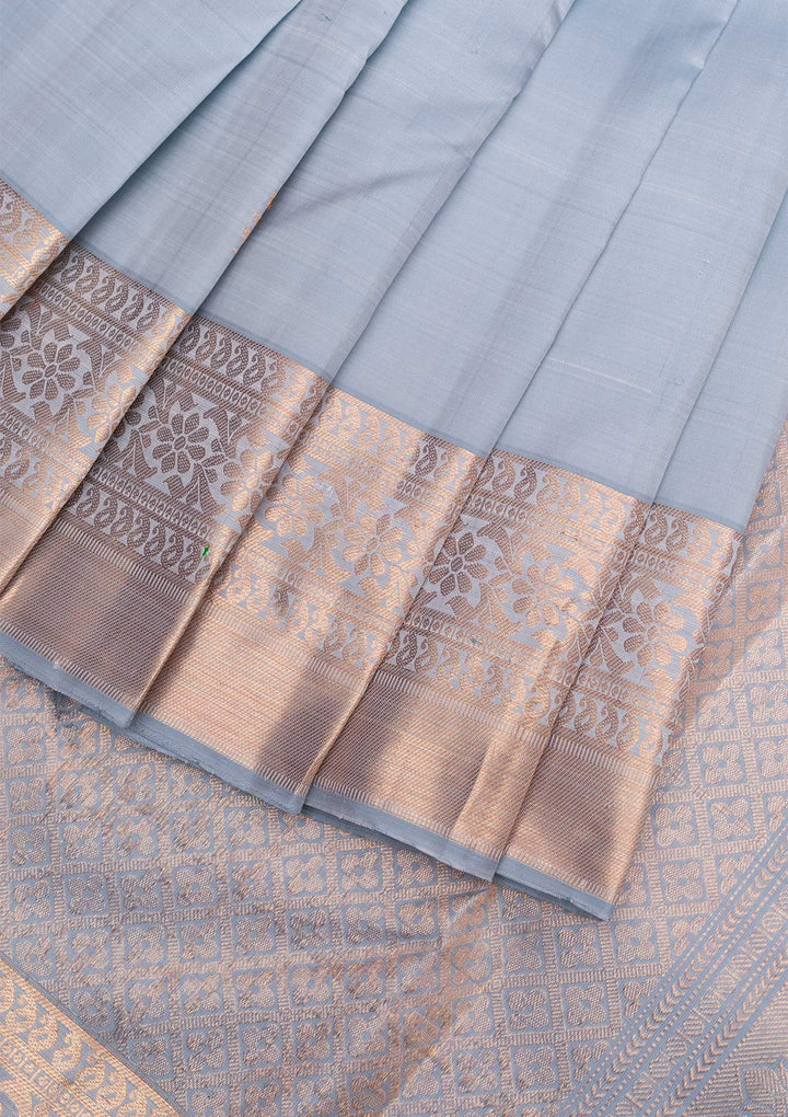 Light Grey Gold Zariwork Pure Silk Saree
