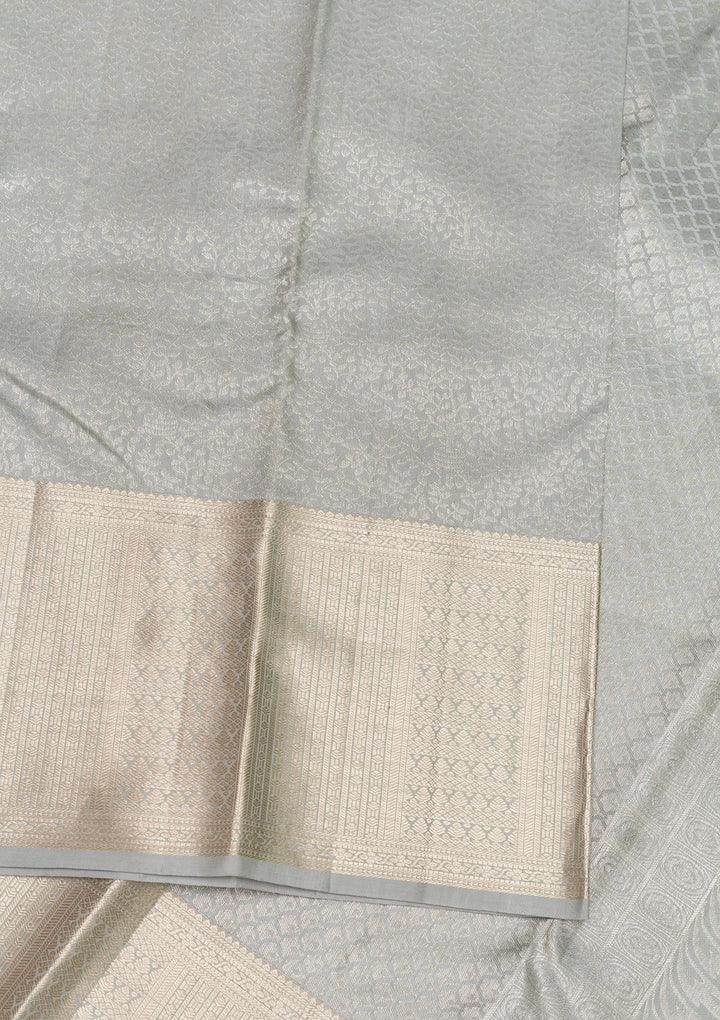 Light Grey Zariwork Banarasi Pure Silk Saree