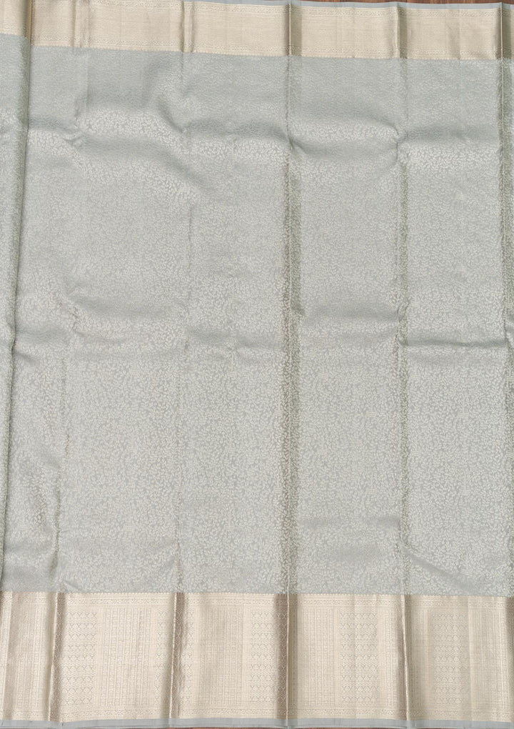 Light Grey Zariwork Banarasi Pure Silk Saree