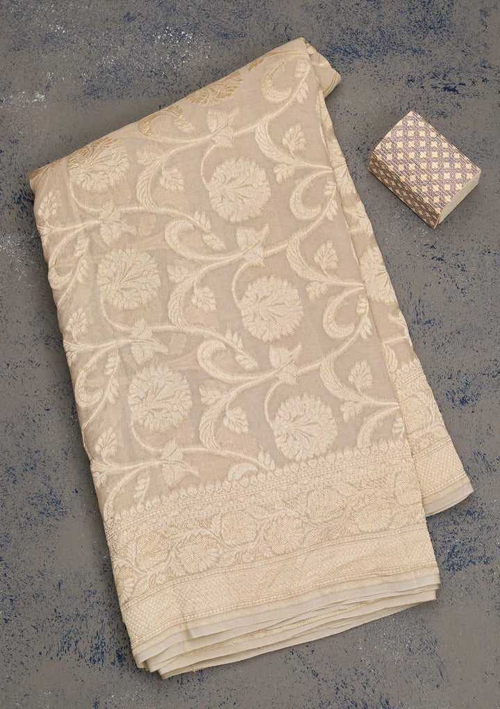 Light Grey Zariwork Pure Silk Saree