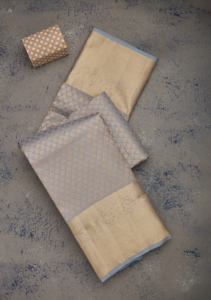 Light Grey Zariwork Pure Silk Saree
