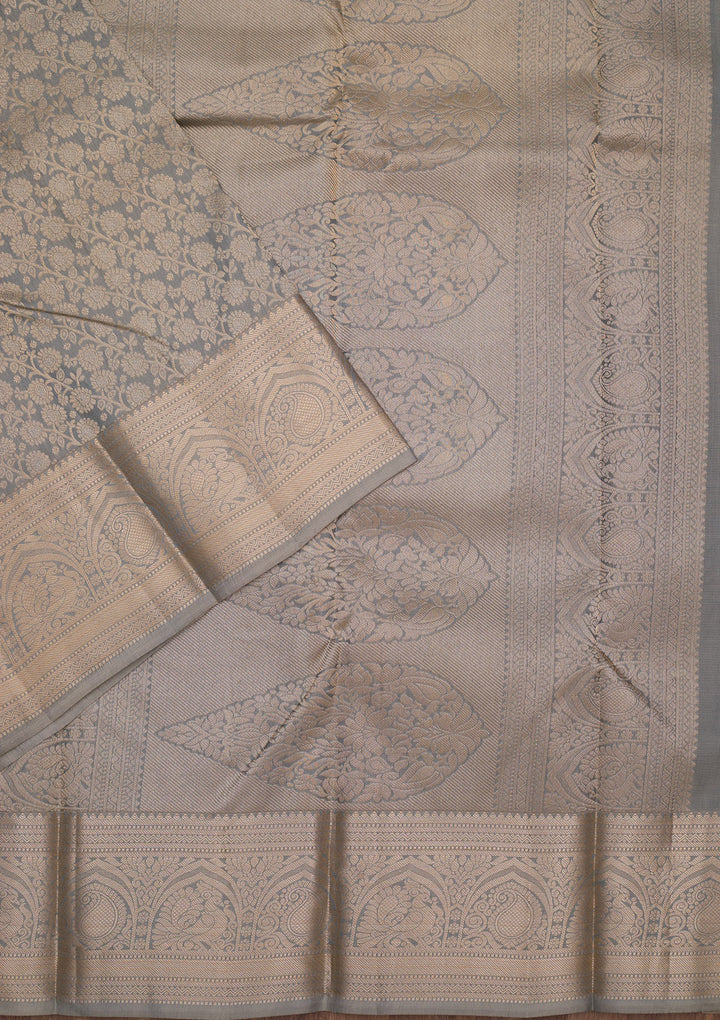 Light Grey Zariwork Pure Silk Saree