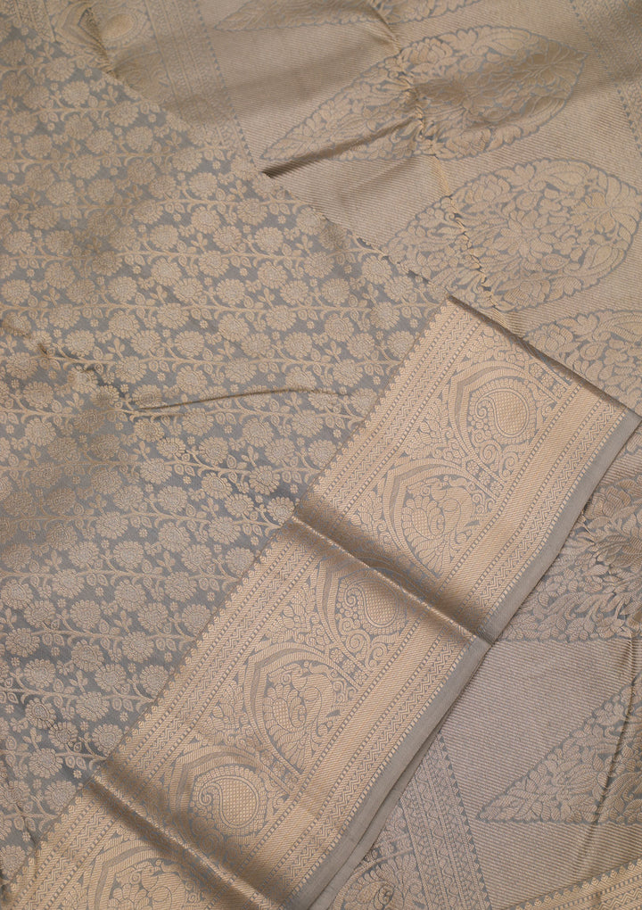 Light Grey Zariwork Pure Silk Saree