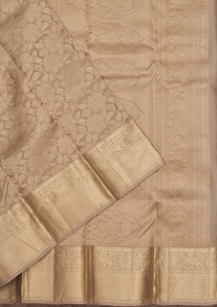 Light Brown Zariwork Pure Silk Saree