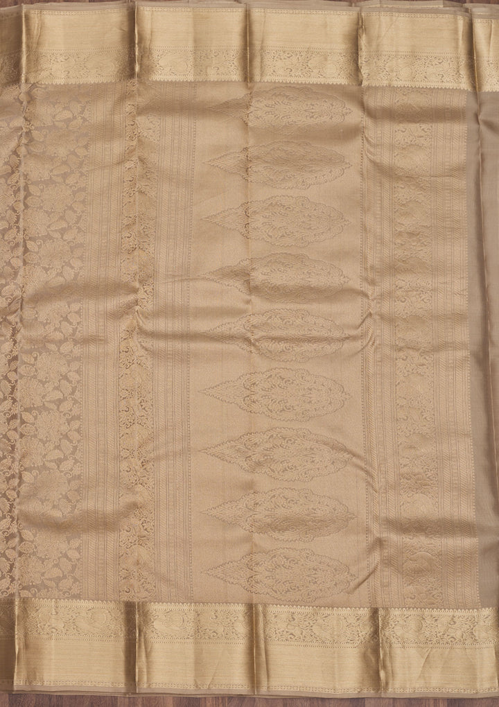 Light Brown Zariwork Pure Silk Saree