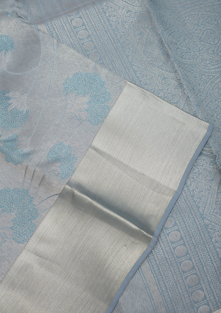 Light Grey Zariwork Pure Silk Saree
