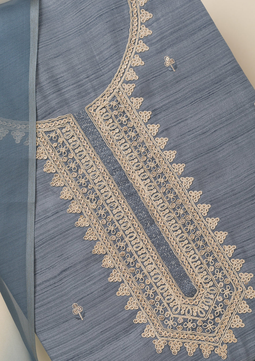 Light Grey Zariwork Soft Silk Unstitched Salwar Suit