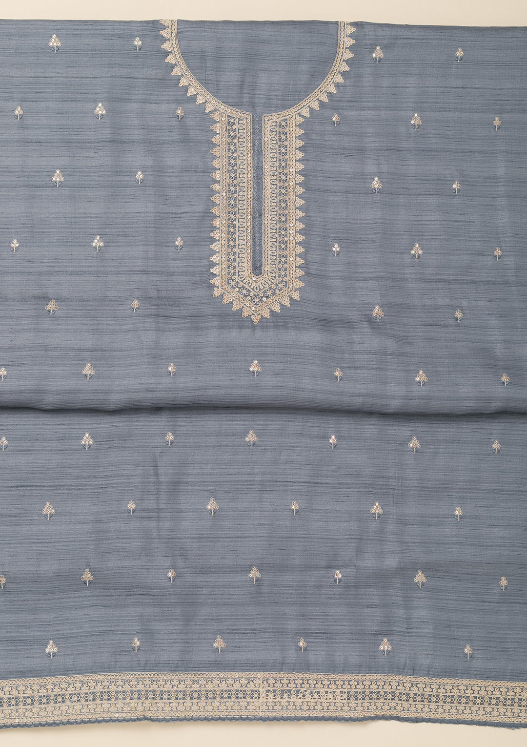 Light Grey Zariwork Soft Silk Unstitched Salwar Suit