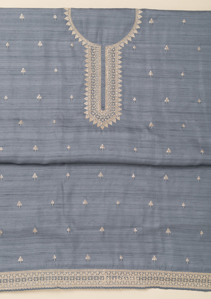 Light Grey Zariwork Soft Silk Unstitched Salwar Suit