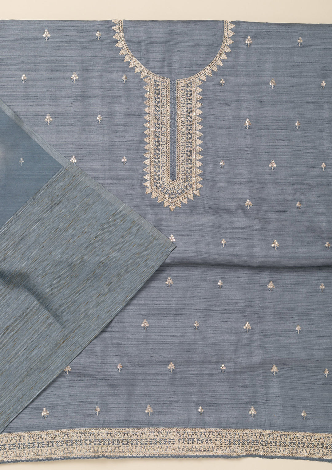 Light Grey Zariwork Soft Silk Unstitched Salwar Suit