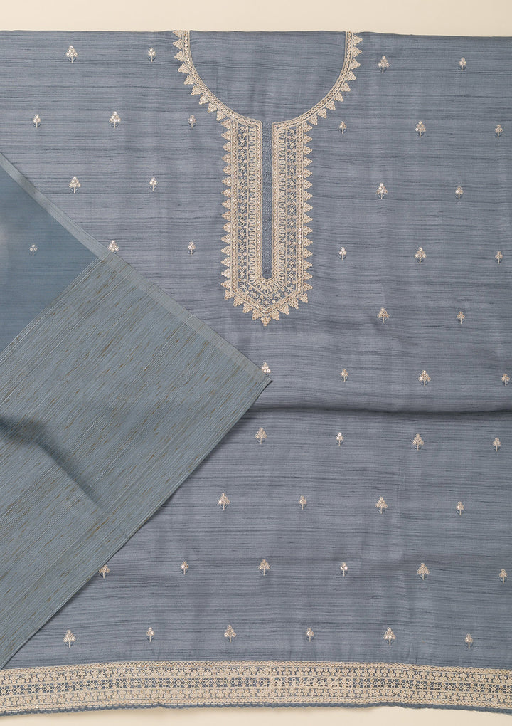 Light Grey Zariwork Soft Silk Unstitched Salwar Suit