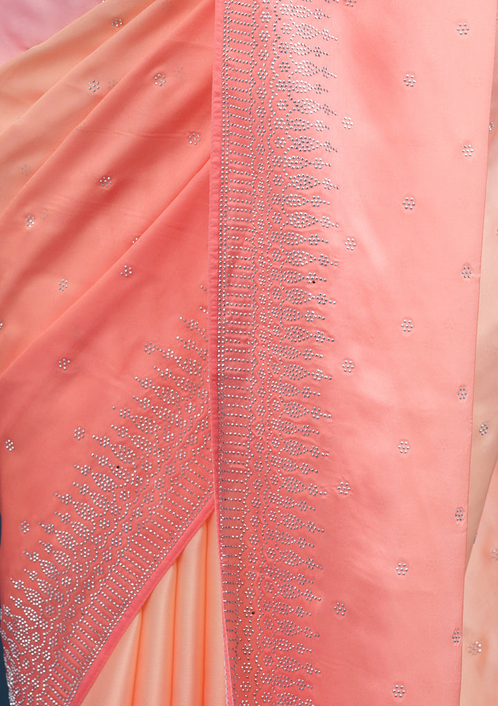 Light Orange Stonework Satin Saree