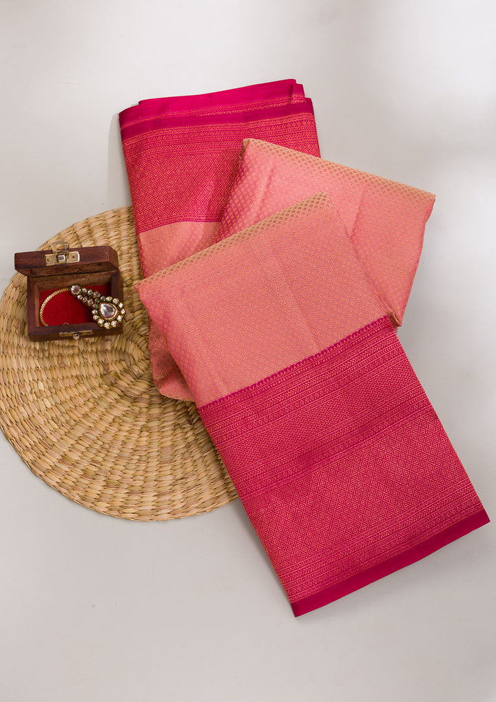 Light Peach Zariwork Pure Silk Saree-Koskii