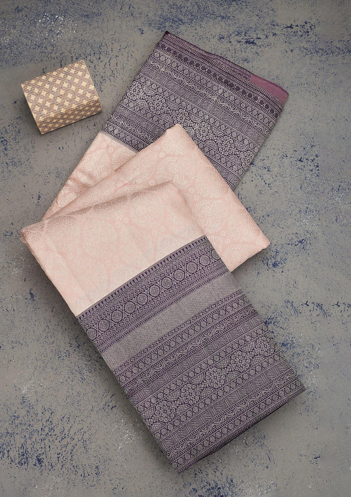 Light Peach Zariwork Pure Silk Saree