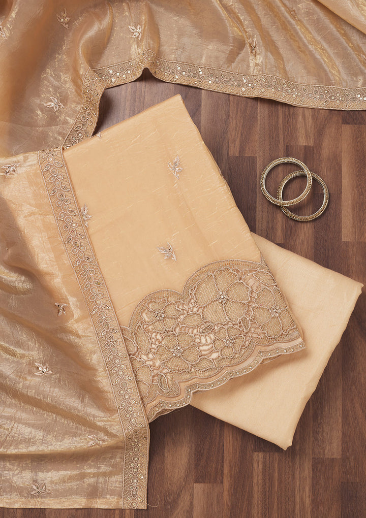 Light Peach Zariwork Semi Crepe Unstitched Salwar Suit